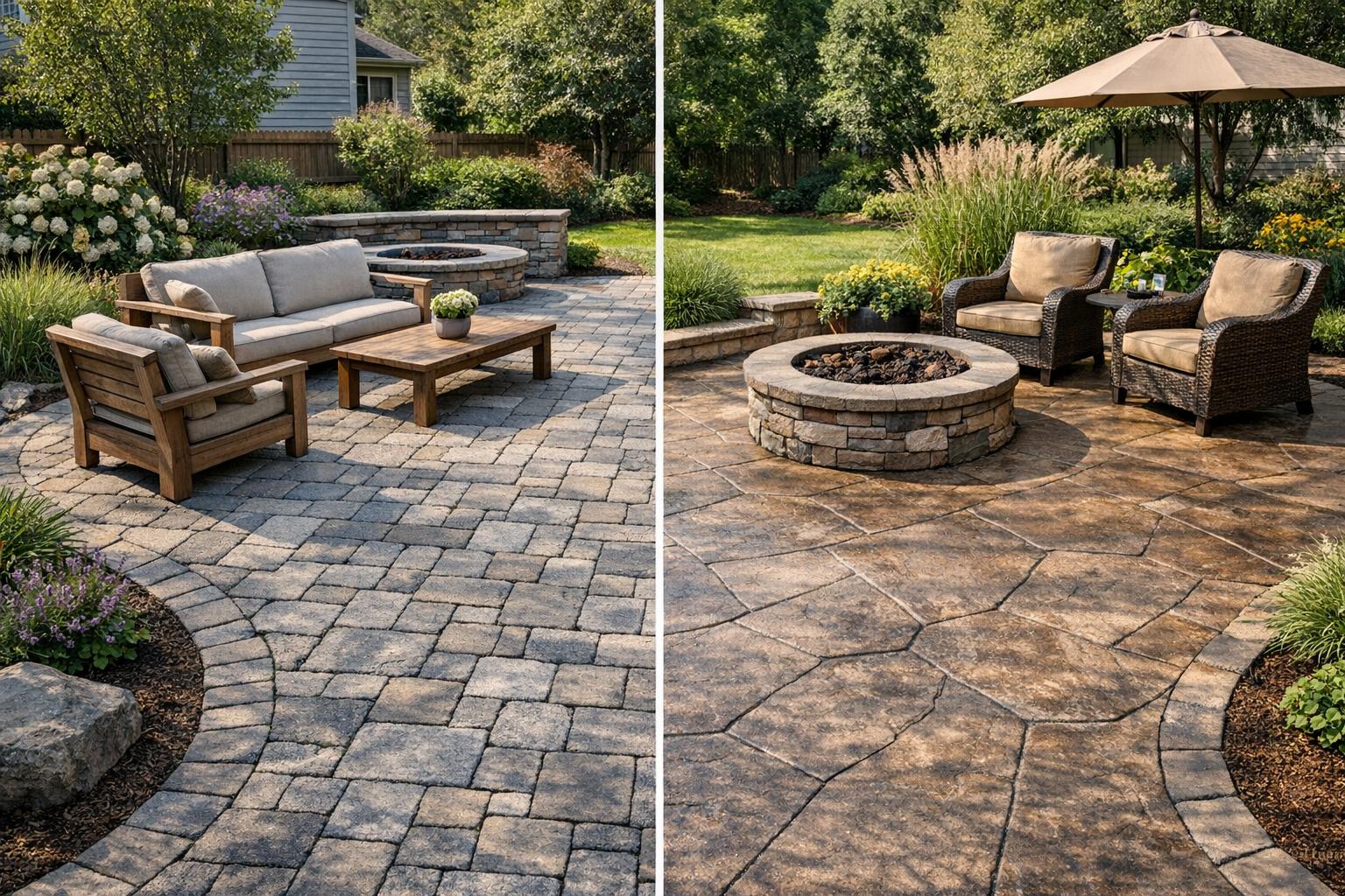 Paver patio surface with color and finish detail relevant to homeowner material-selection decisions