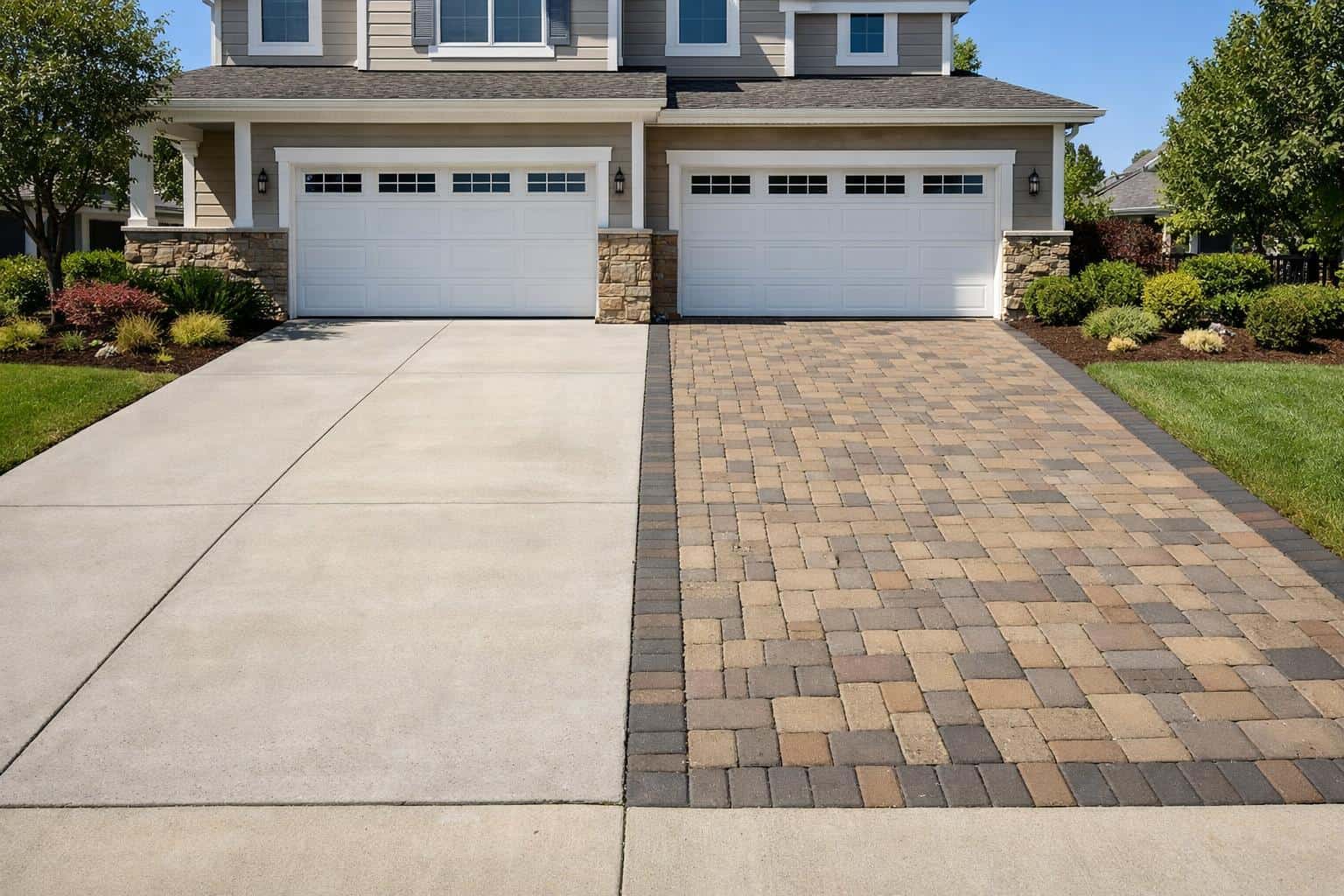 Concrete, paver, and stone outdoor surfaces showing common patio and walkway material choices for homeowners