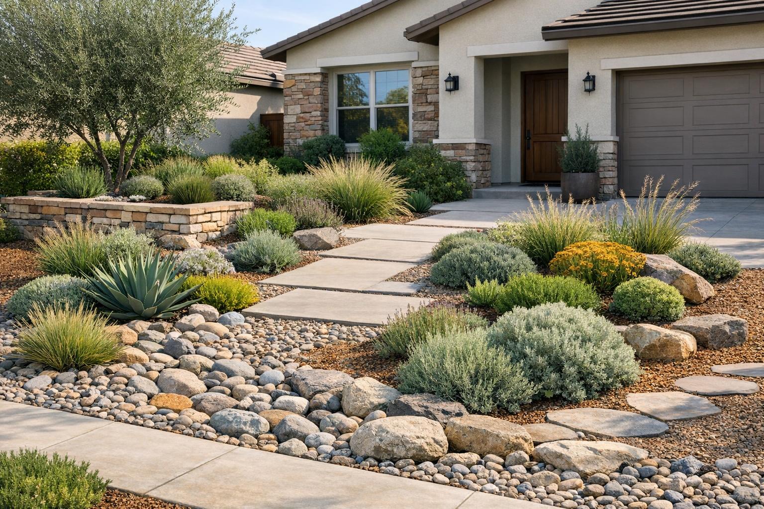 Residential landscape materials relevant to low-maintenance outdoor design choices